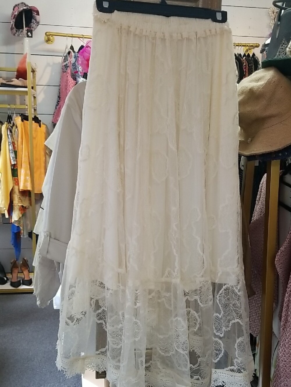 Elegant Ivory Lace Tiered Maxi Skirt - Picture 6 of 7